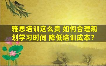 雅思培训这么贵 如何合理规划学习时间 降低培训成本？